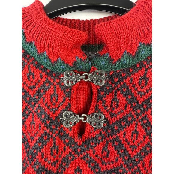 Dale Of Norway Pure Wool Lined Heavyweight Sweater Red Nordic Print Clasp Large - Picture 5 of 16